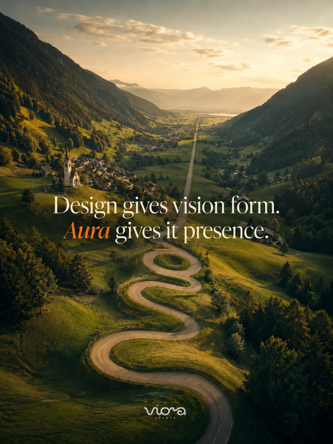 Editorial poster treatment — Design gives vision form, Aura gives it presence